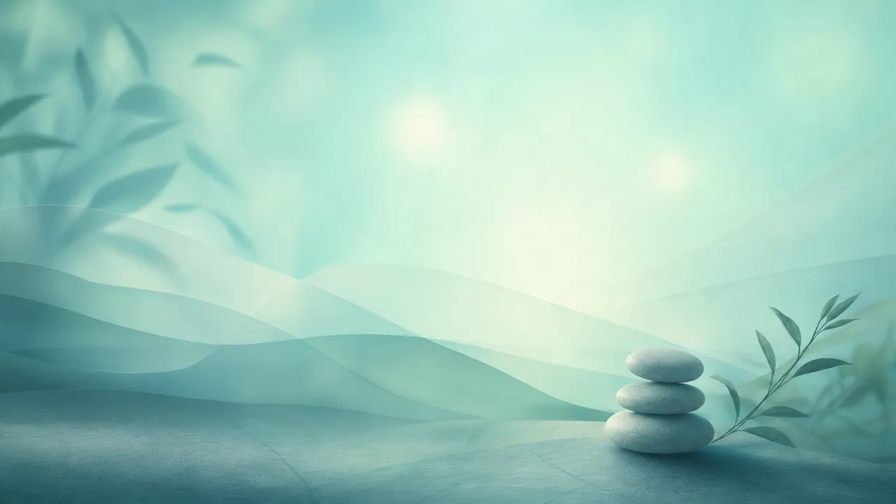 Soft abstract light through calm blue-green shapes suggesting a quiet pause for breath and grounding