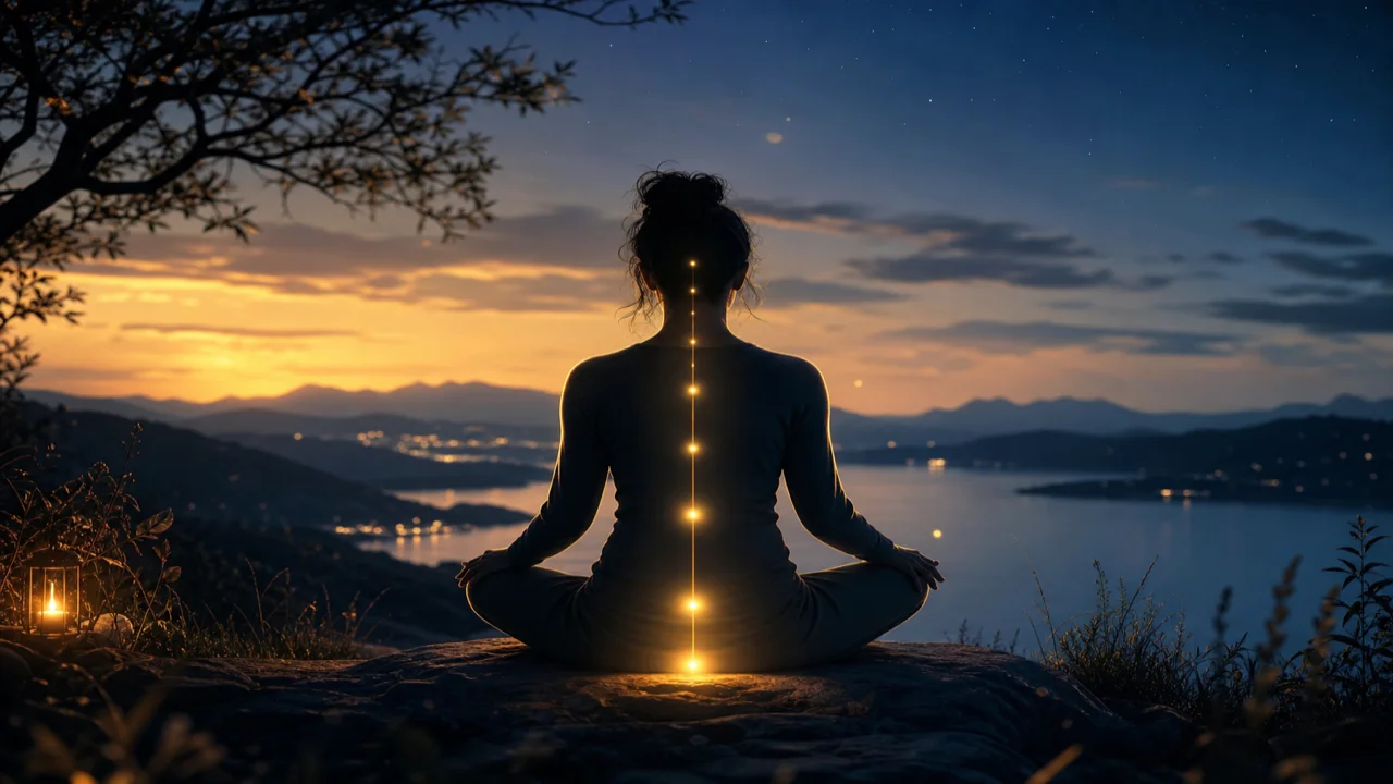 Redaktionelle Illustration einer entspannten Silhouette mit sanftem Licht vom Kopf zu den Schultern