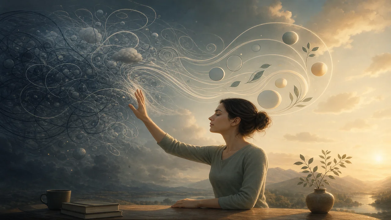 Spirale di fumo che si ordina in righe luminose su un quaderno aperto