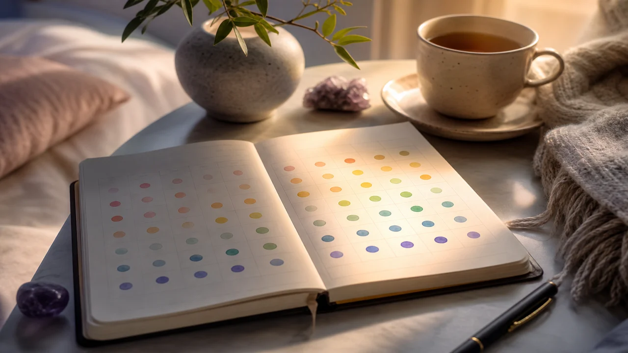 Kalender mit farbigen Stimmungspunkten und einer klaren Legende für gratis vs Premium